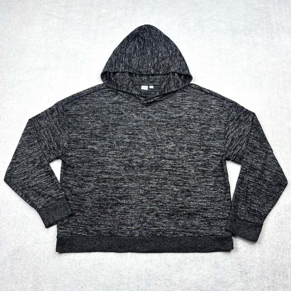 Gap Softspun Womens Large Tall Black Marl Space Dye Cozy Pullover Hoodie 350917